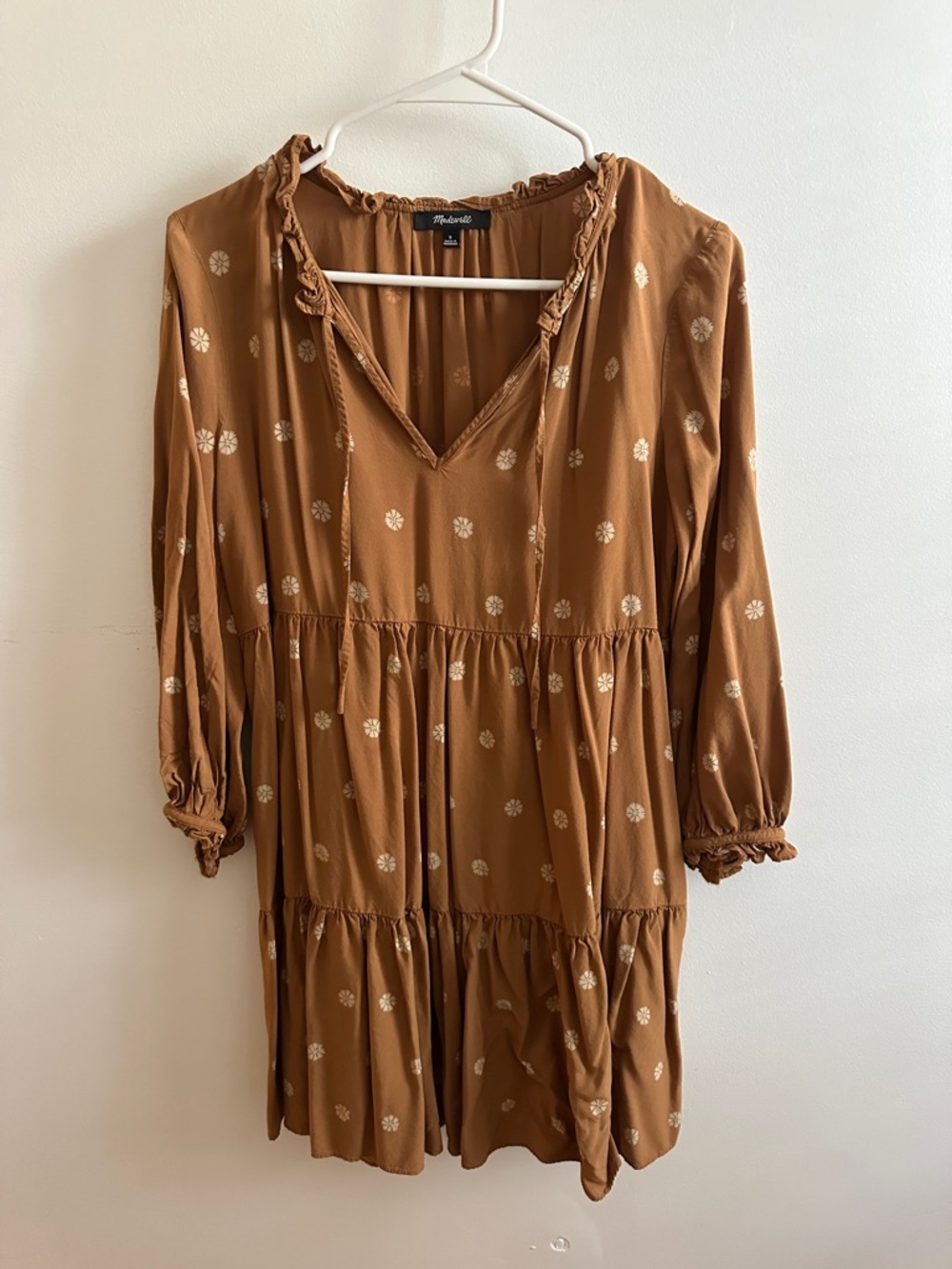 Madewell Brown Floral Tiered V-Neck Dress